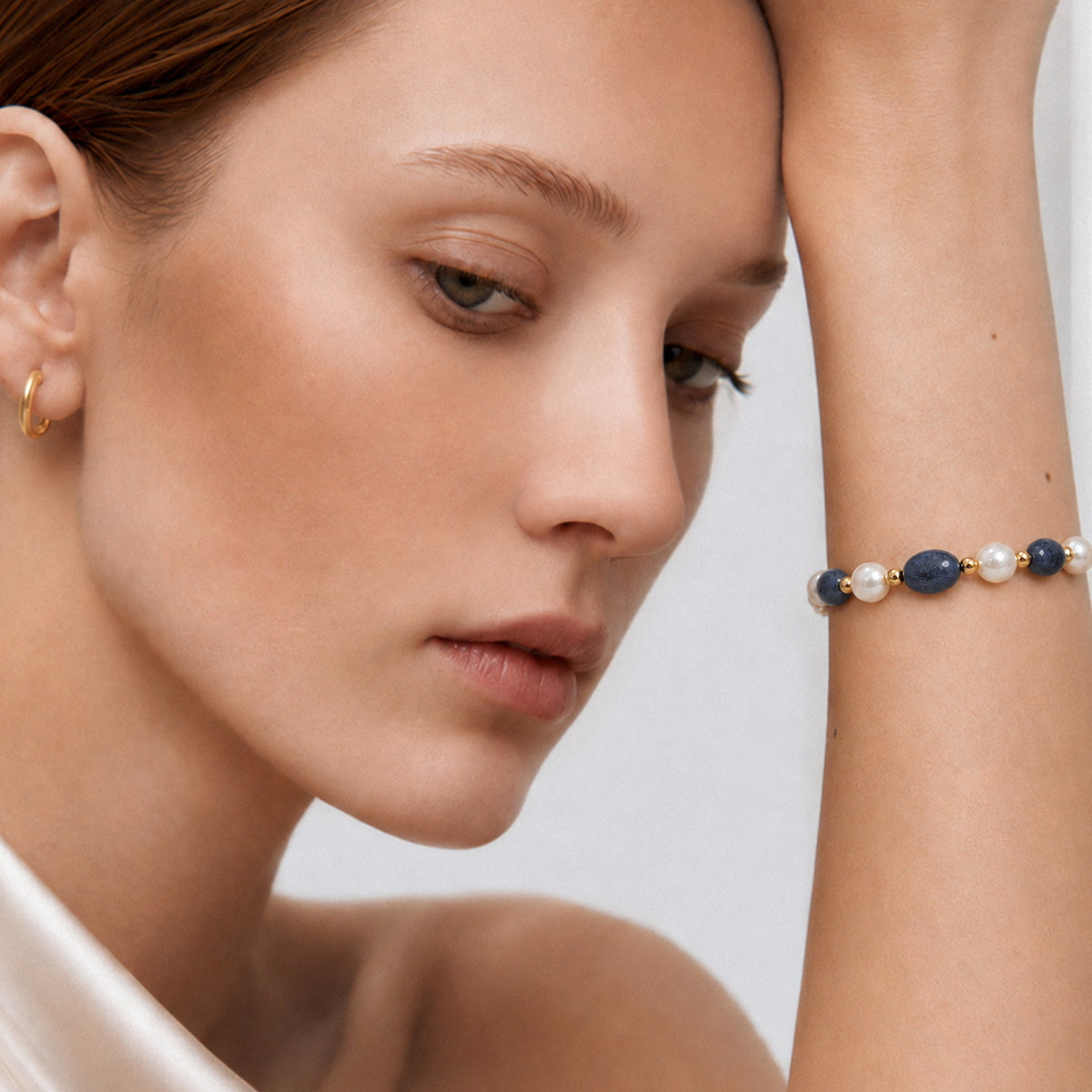 Gold-Plated Blue Aventurine Pearl Bracelet
