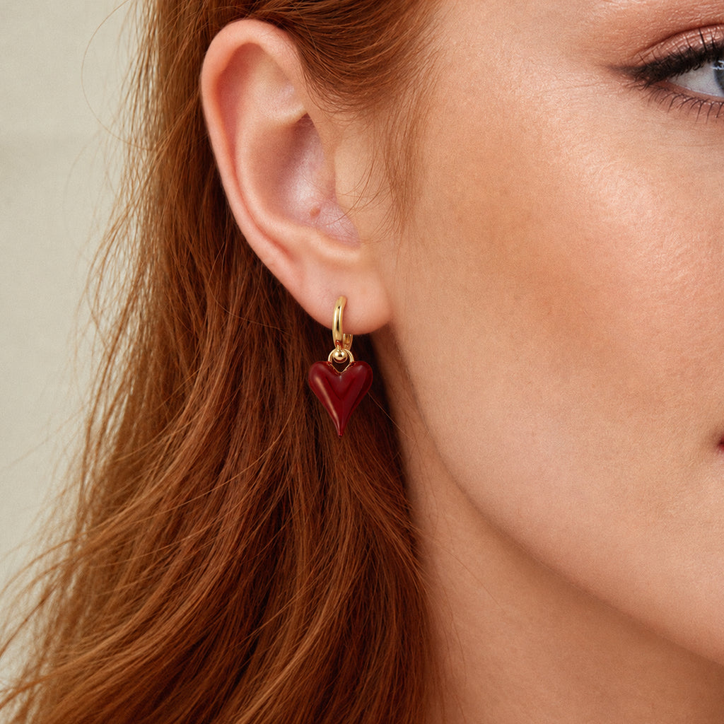 Gold-Tone Glossy Heart Drop Hoop Earrings