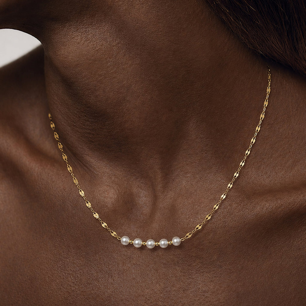 Five-Pearl S999 Silver Station Necklace