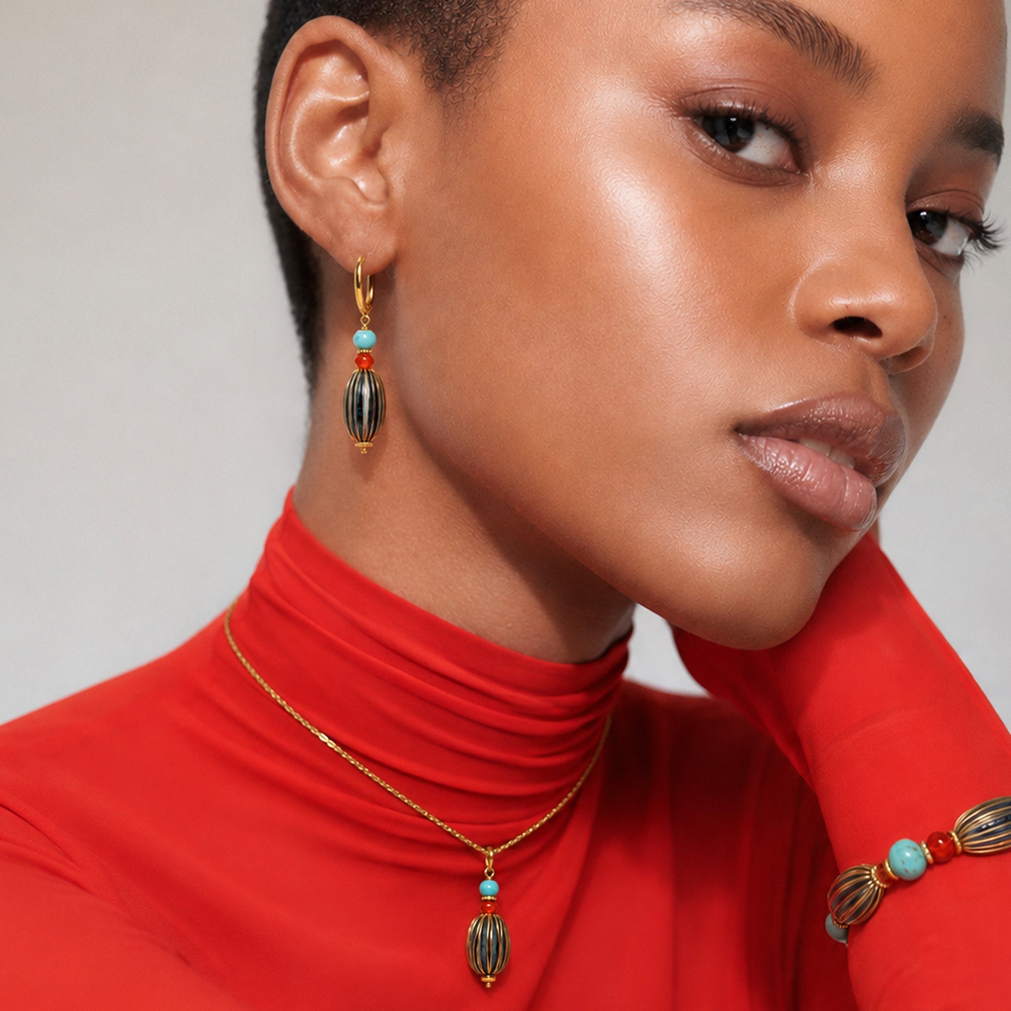 Gold-Plated Multicolor Beaded Pendant Necklace