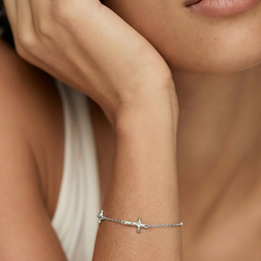 Double Cross S999 Silver Chain Bracelet