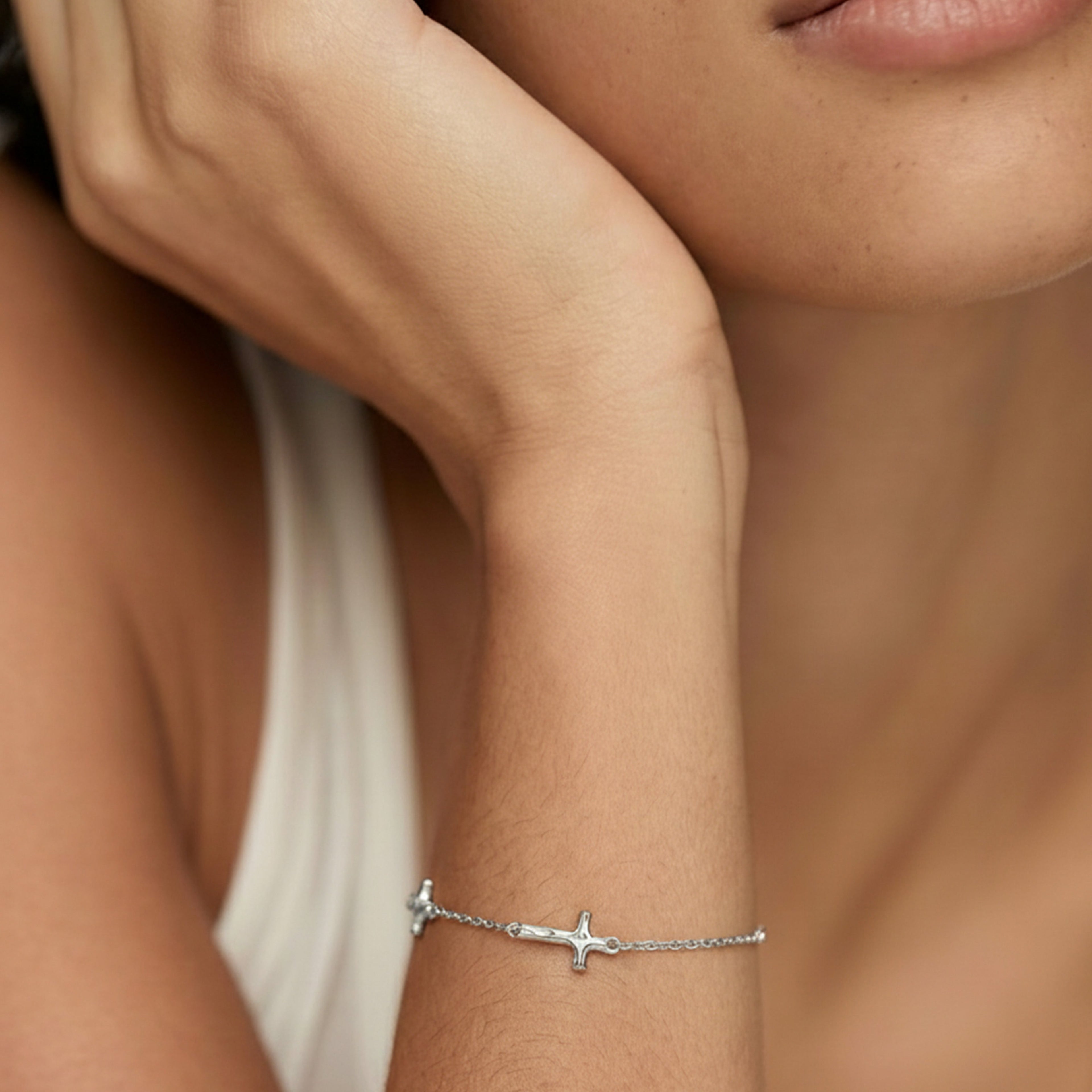 Double Cross S999 Silver Chain Bracelet