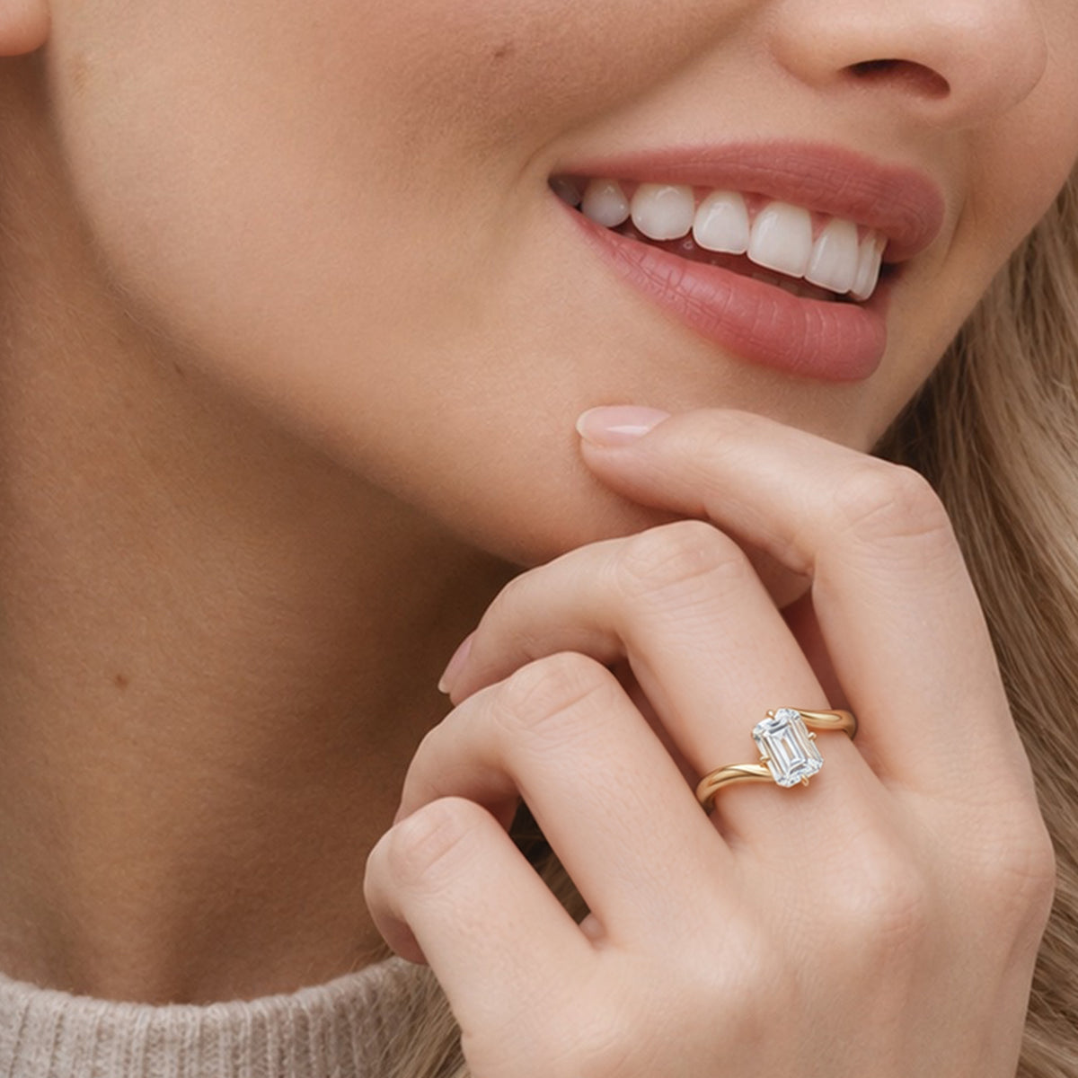 18K Gold-Plated S925 Emerald-Cut Zircon Ring