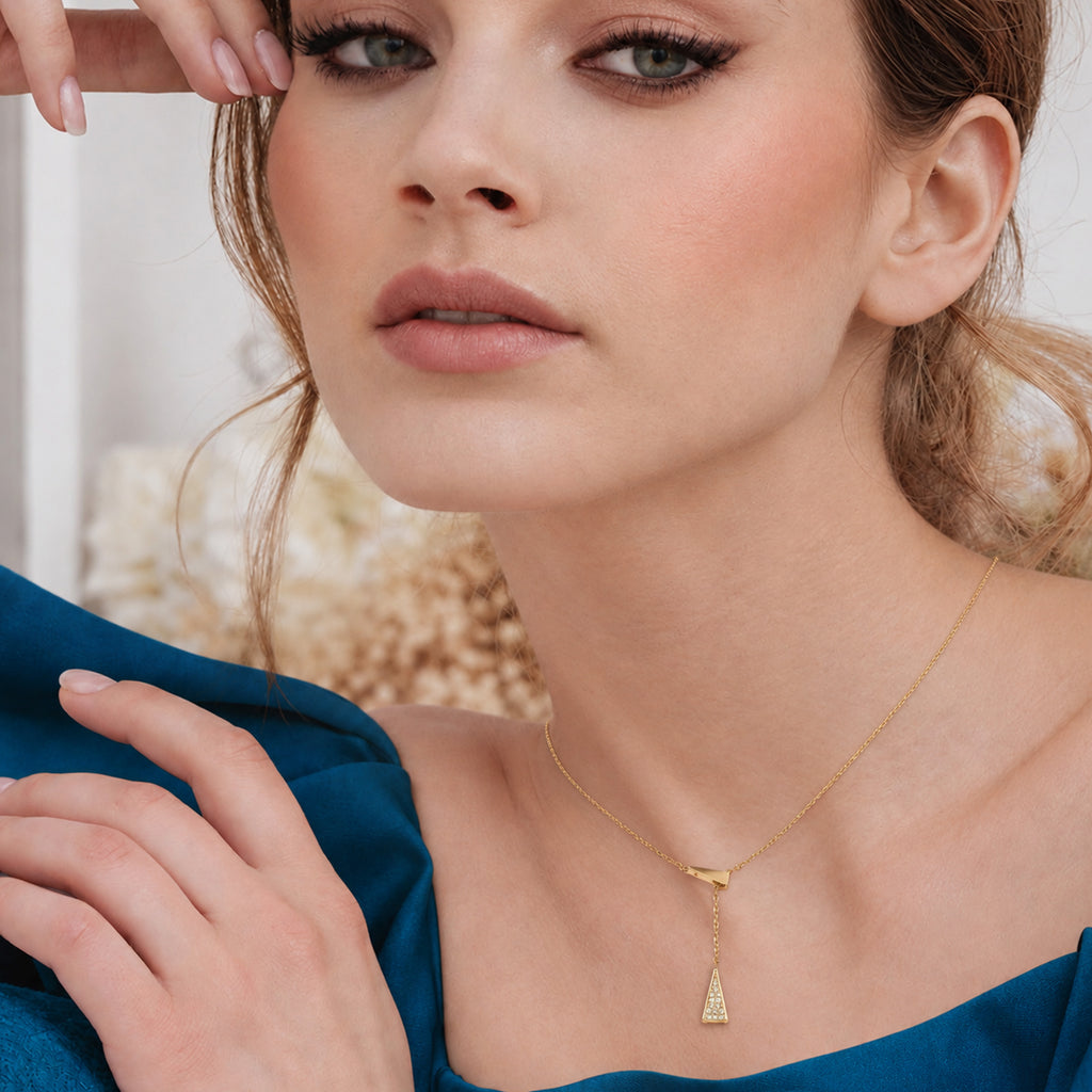 14K Gold-Plated Y-Drop Triangle Necklace