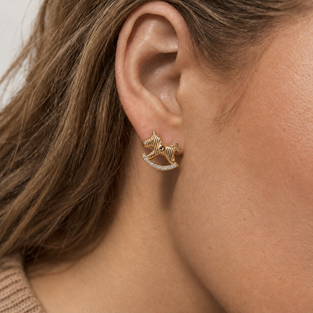 Asymmetric Rocking Horse Coin Stud Earrings
