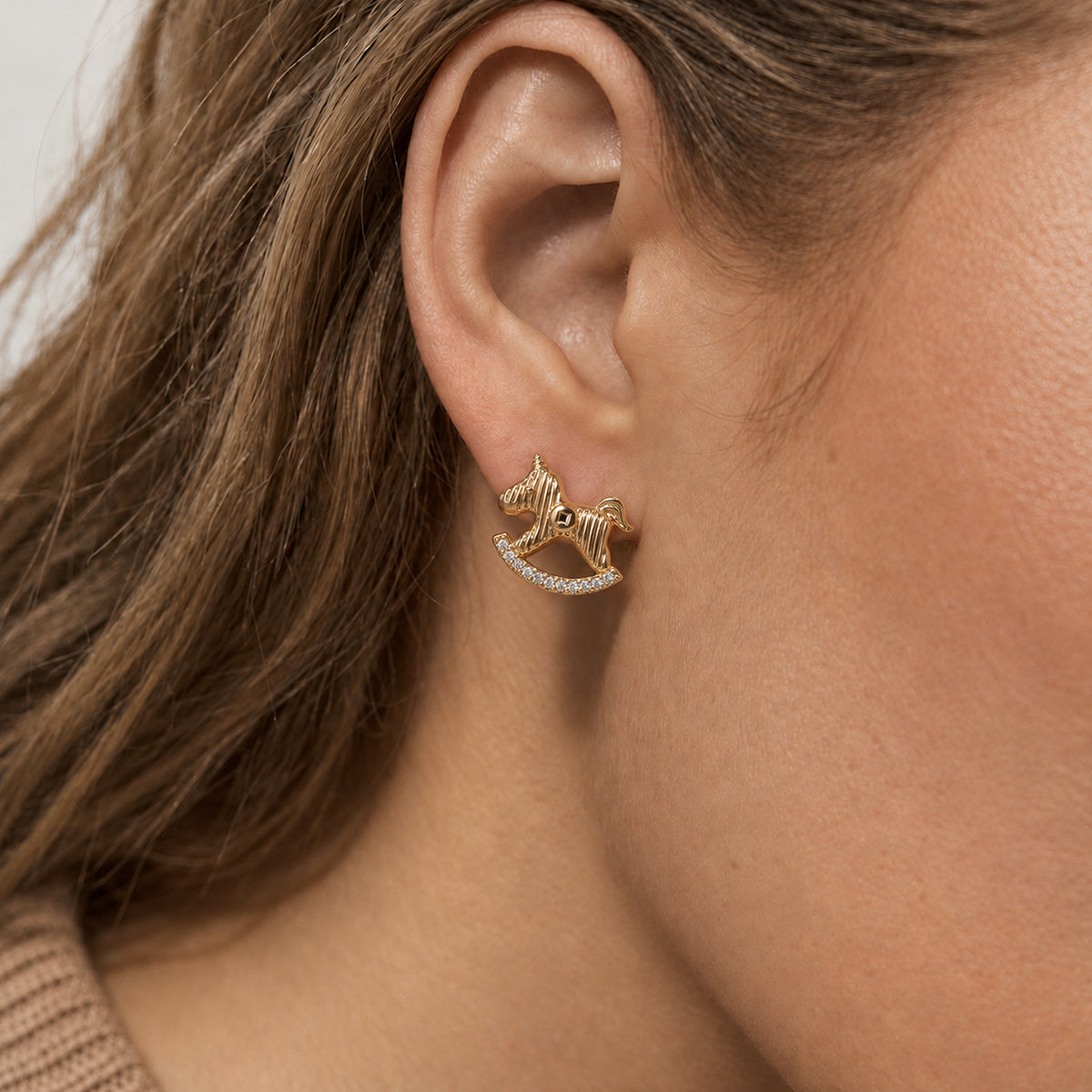 Asymmetric Rocking Horse Coin Stud Earrings