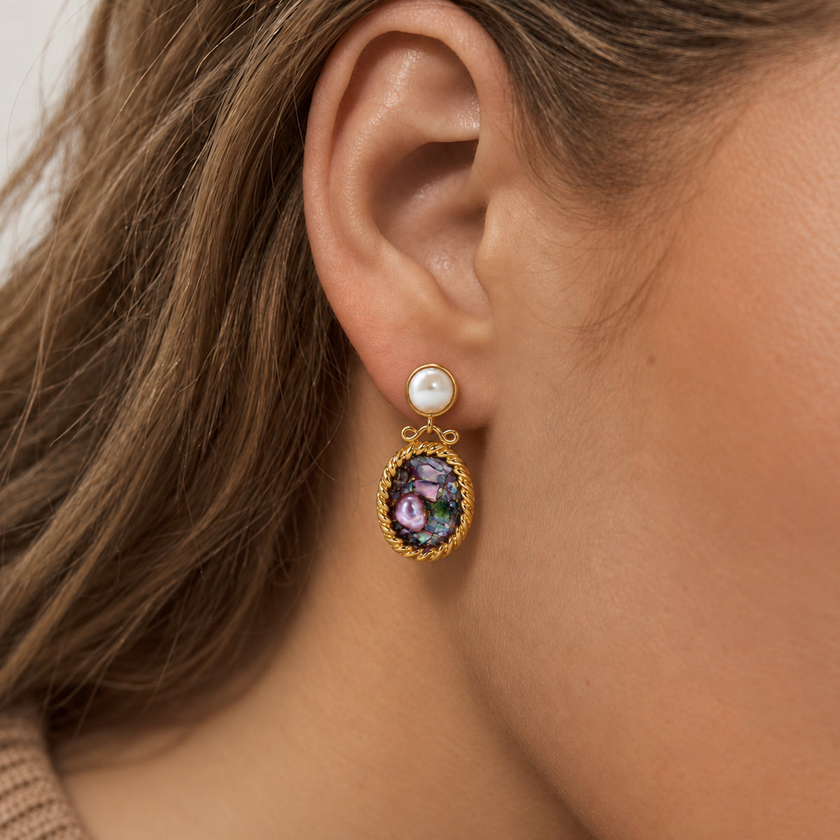 Freshwater Pearl & Shell S925 Drop Earrings