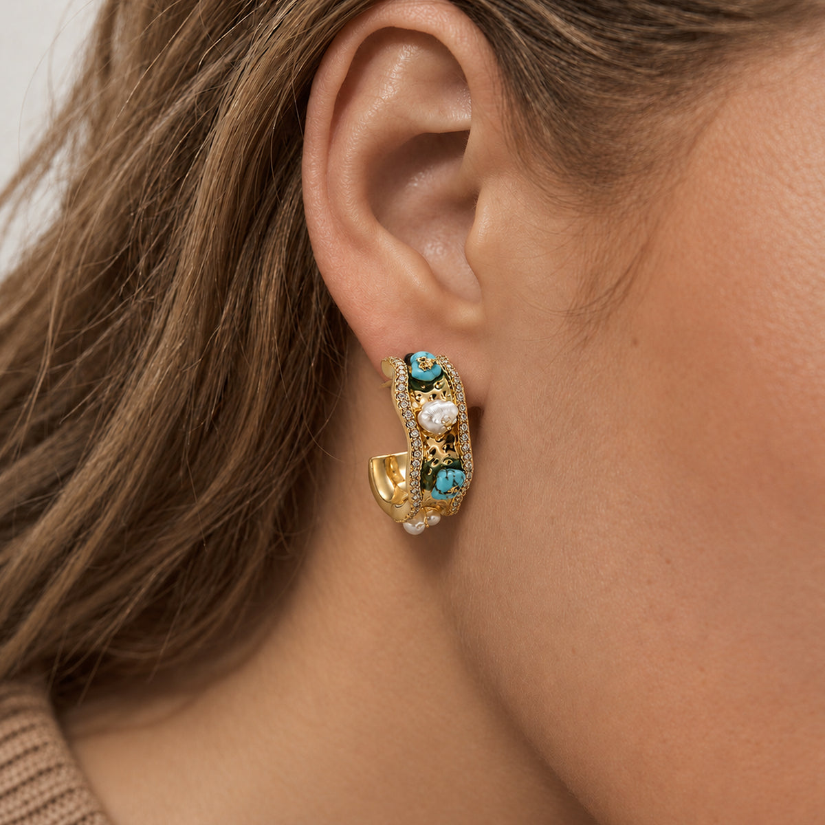 Abalone Shell S925 Wide Hoop Earrings