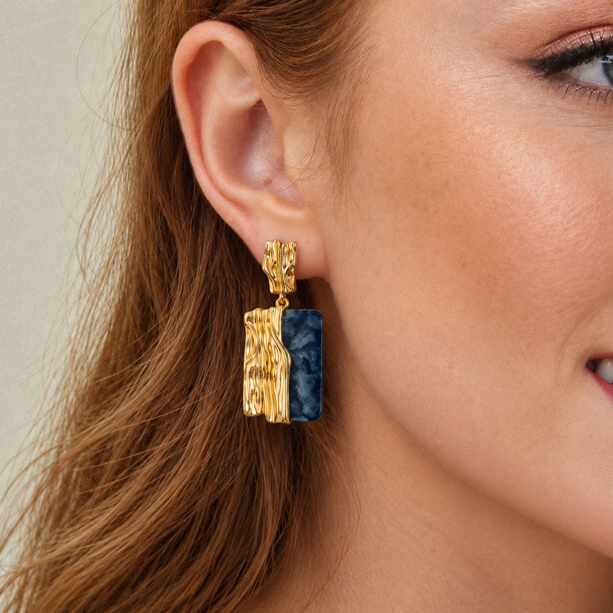 Textured Gold Shell Panel Drop Earrings