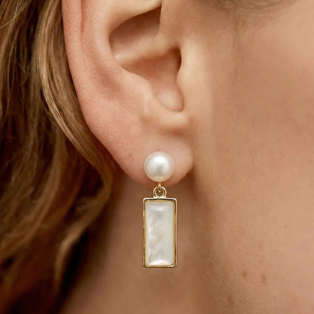 Freshwater Pearl Rectangular Drop Earrings