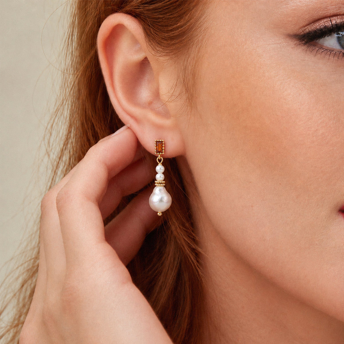Champagne Pearl Drop Stud Earrings