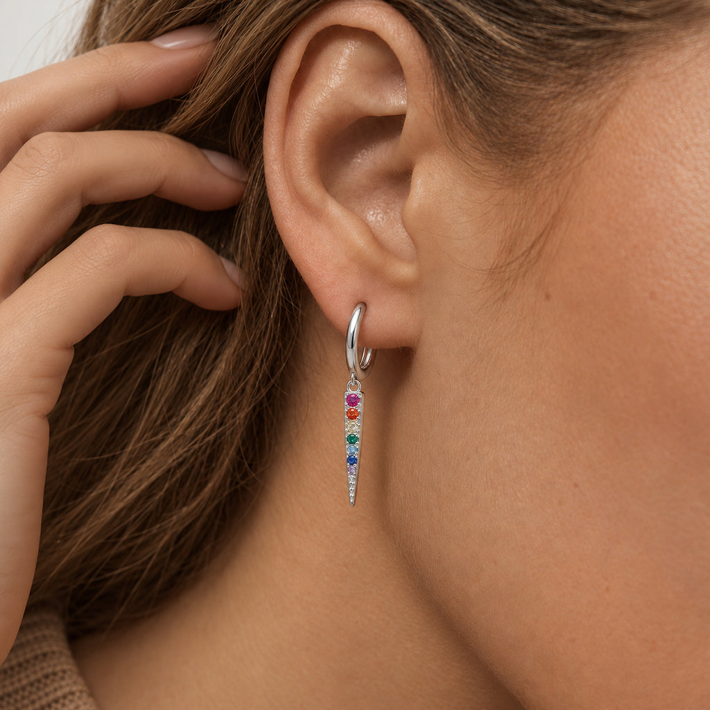 S925 Silver Rainbow Zircon Spike Hoop Earrings