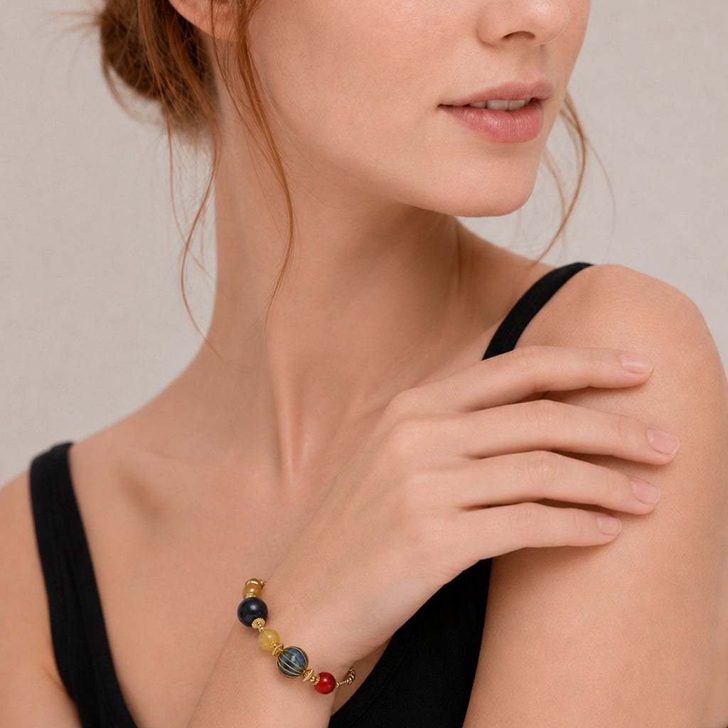 Gold-Plated Multicolor Ceramic Bead Bracelet