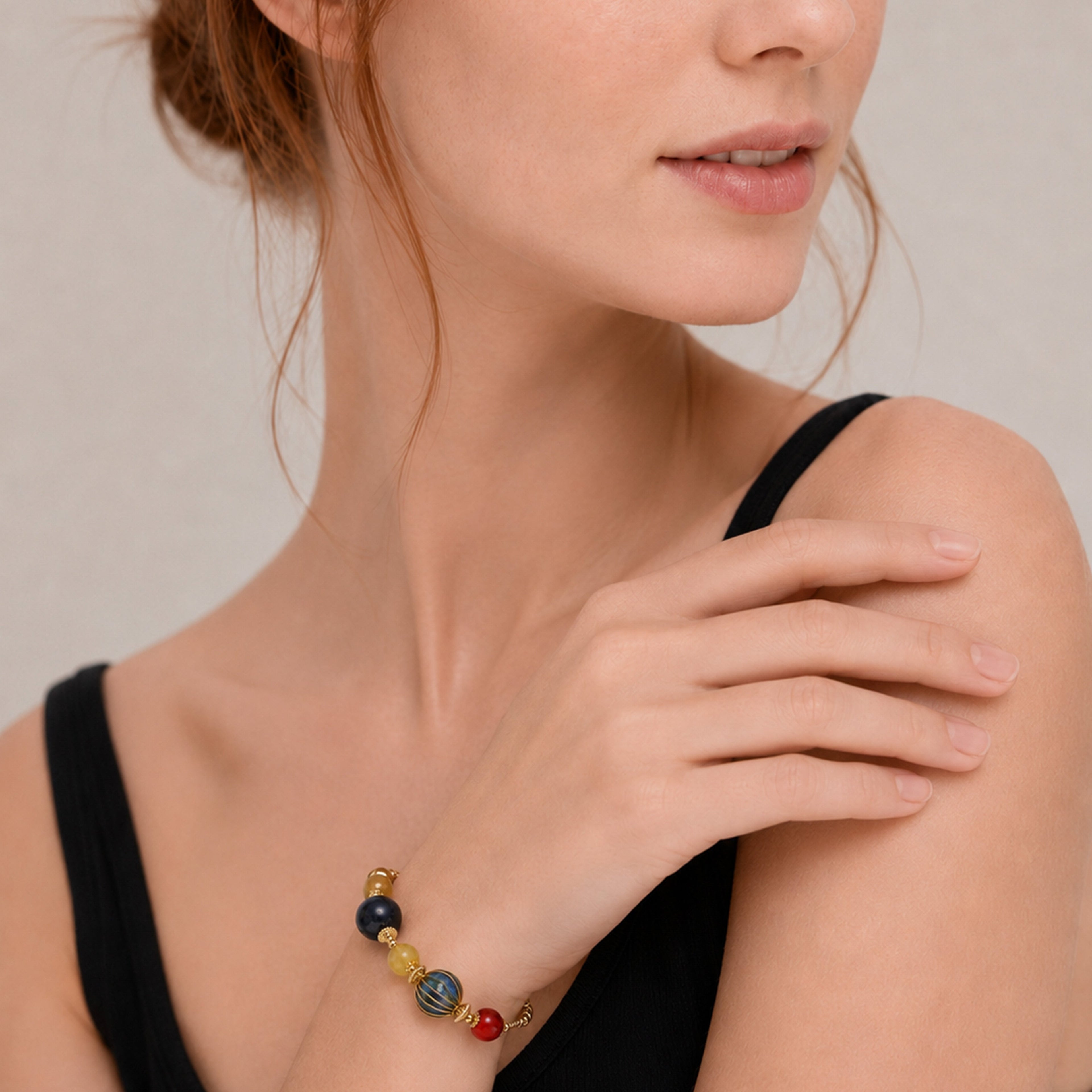 Gold-Plated Multicolor Ceramic Bead Bracelet