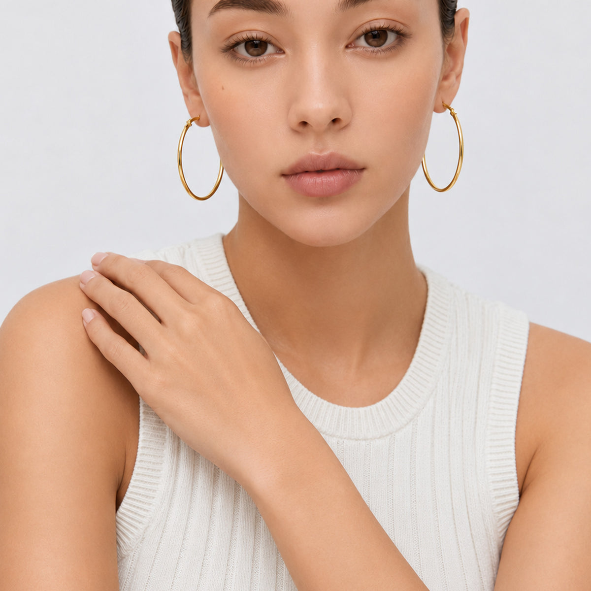 Large Polished Brass Hoop Earrings
