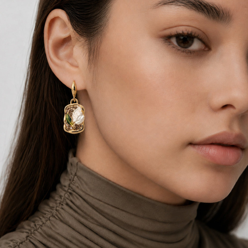 Freshwater Pearl Crystal Drop Earrings