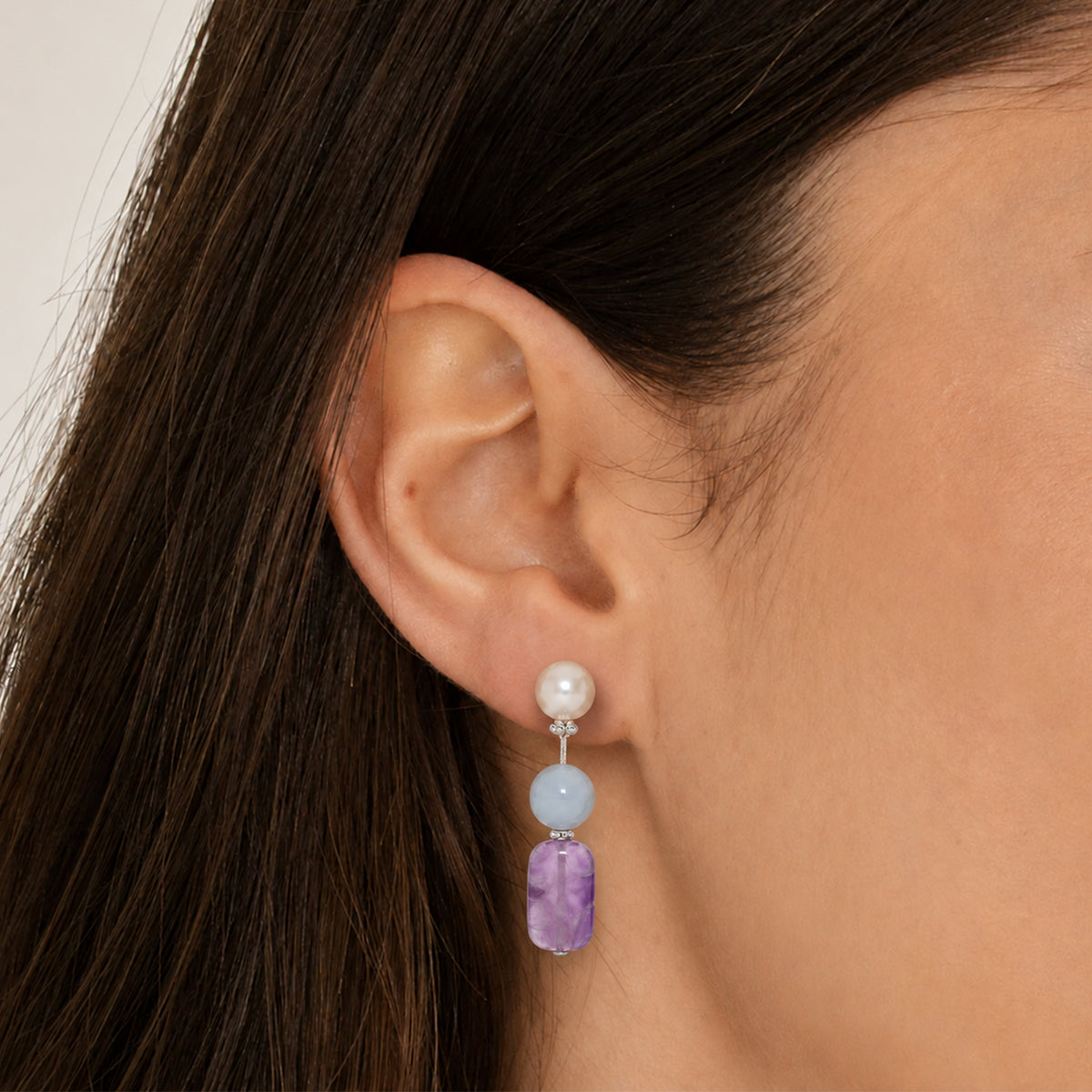 Pearl and Purple Zircon Drop Earrings