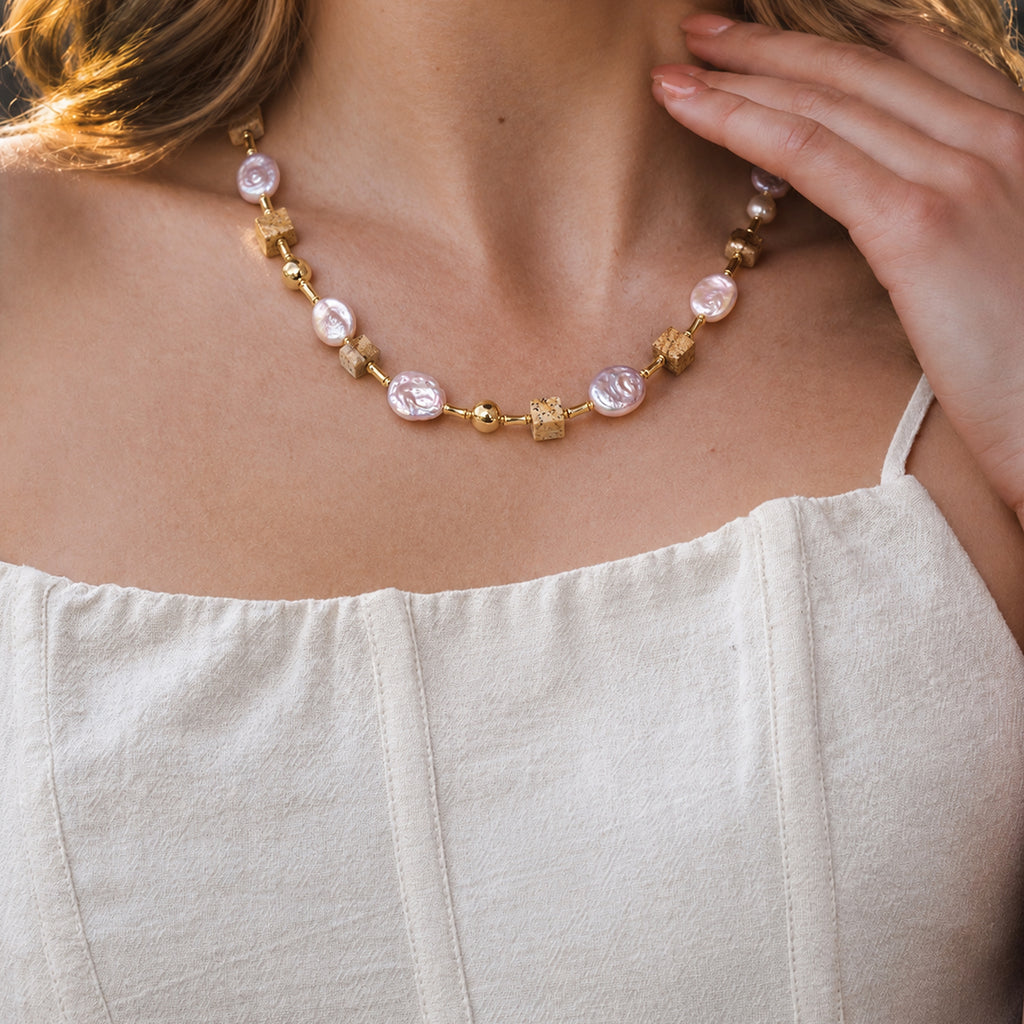 Baroque Pearl Picture Jasper Necklace