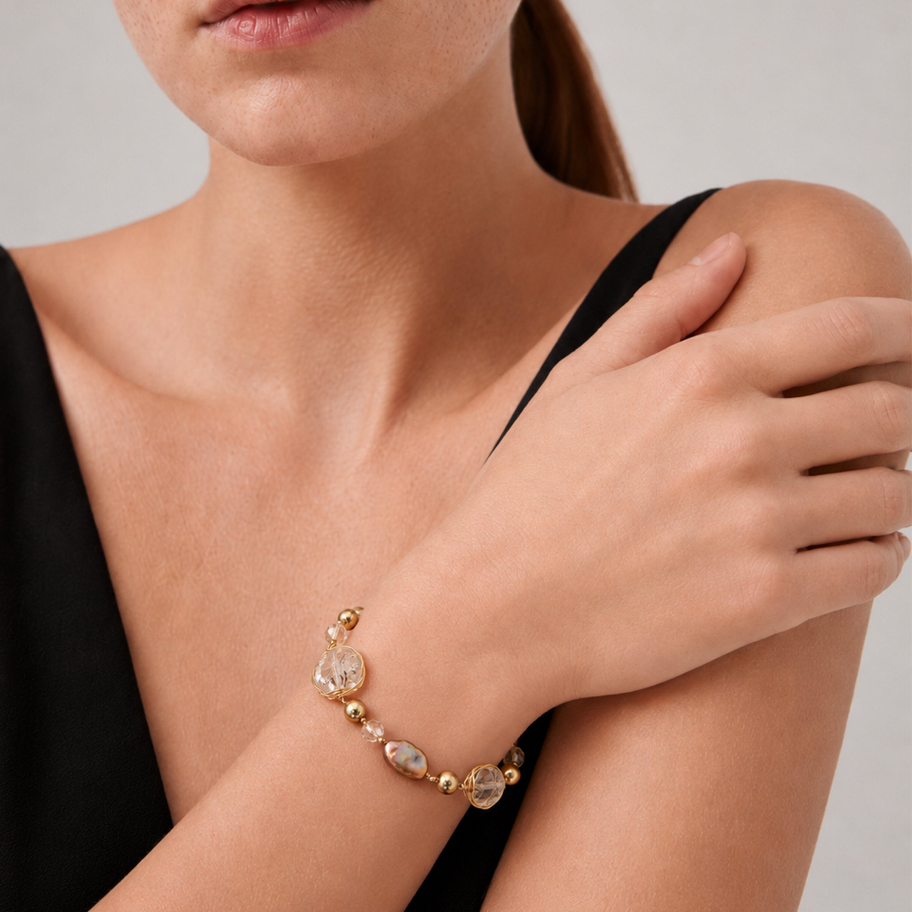 Freshwater Pearl & Crystal Link Bracelet