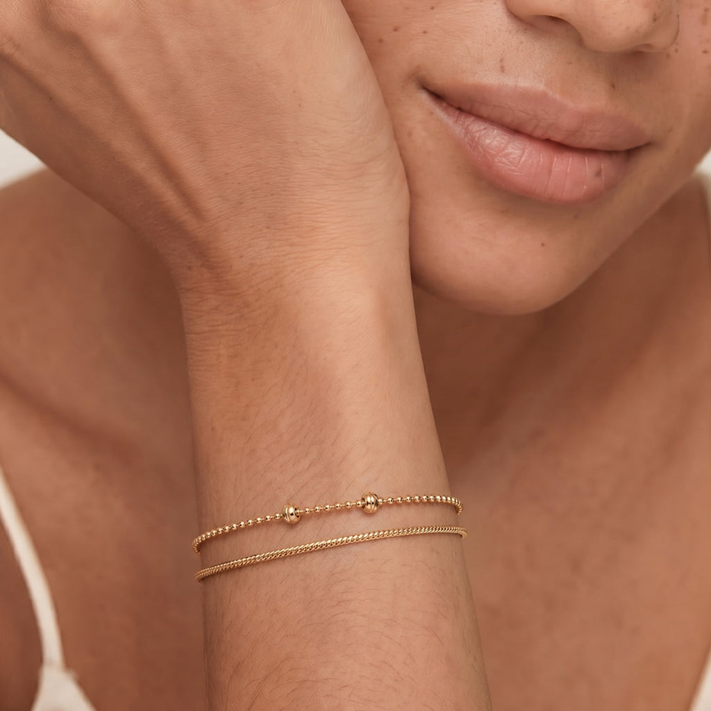 18K Gold-Plated S925 Double-Chain Bead Bracelet