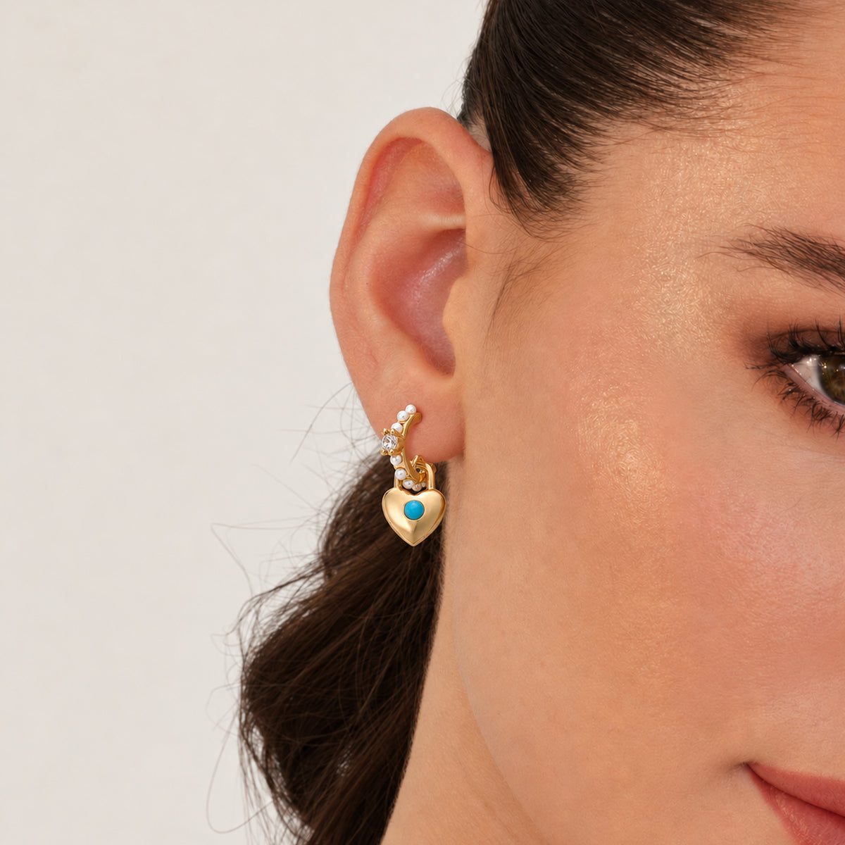 Blue Heart Charm Beaded Stud Earrings