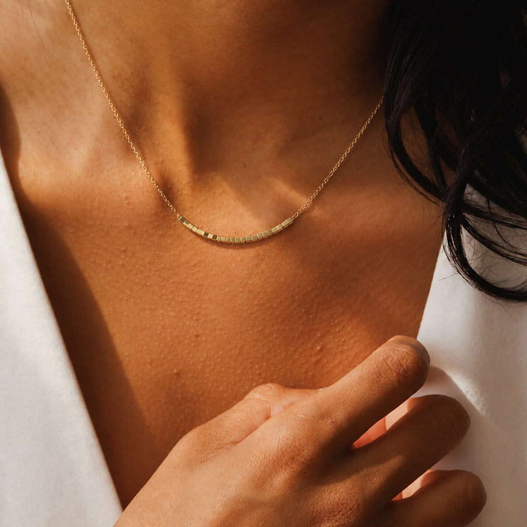 Gold Cube Bar S999 Silver Necklace
