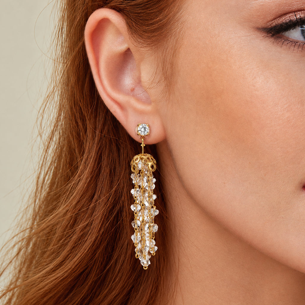 Zircon Cluster Tassel Drop Earrings