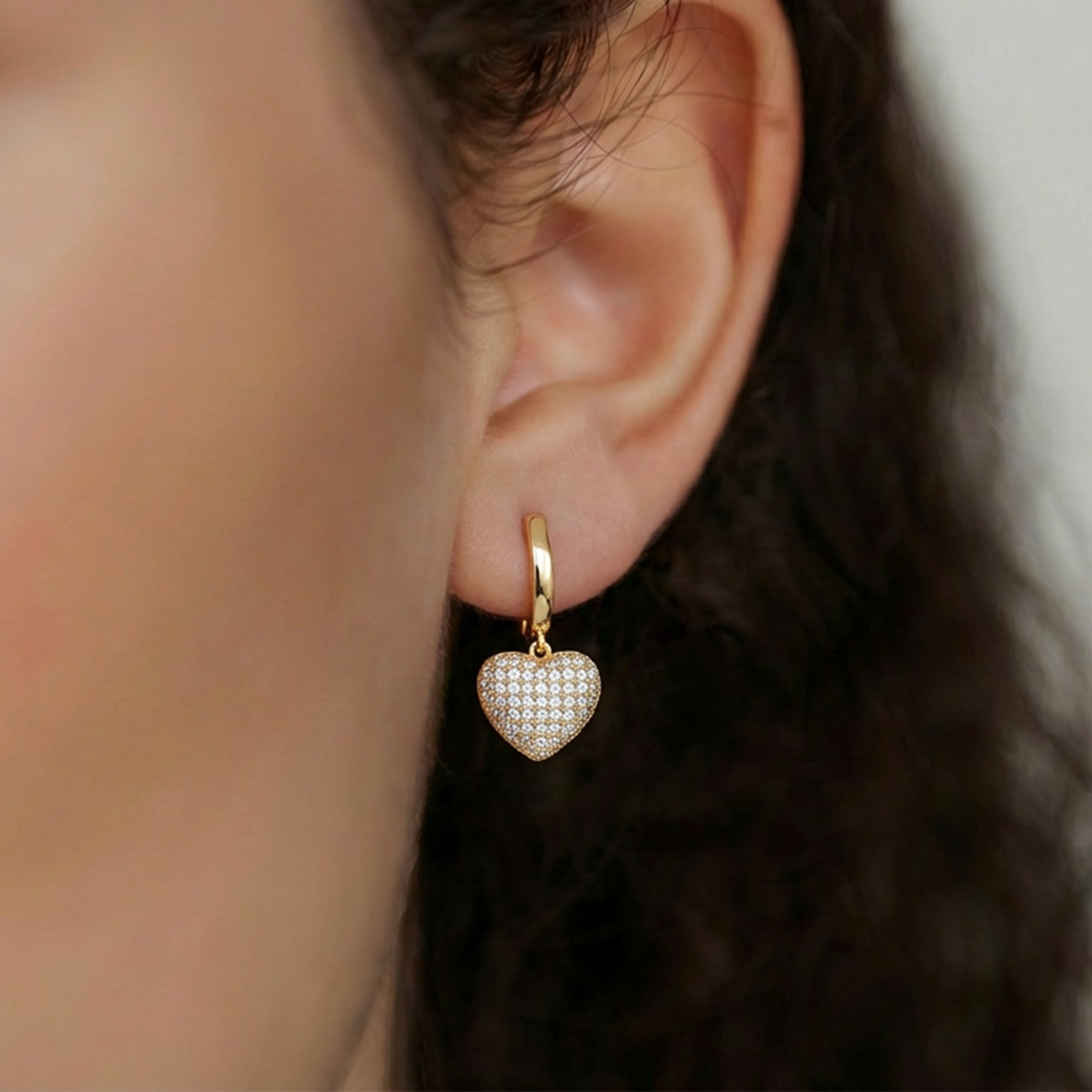 Pavé Zircon Heart Leverback Drop Earrings