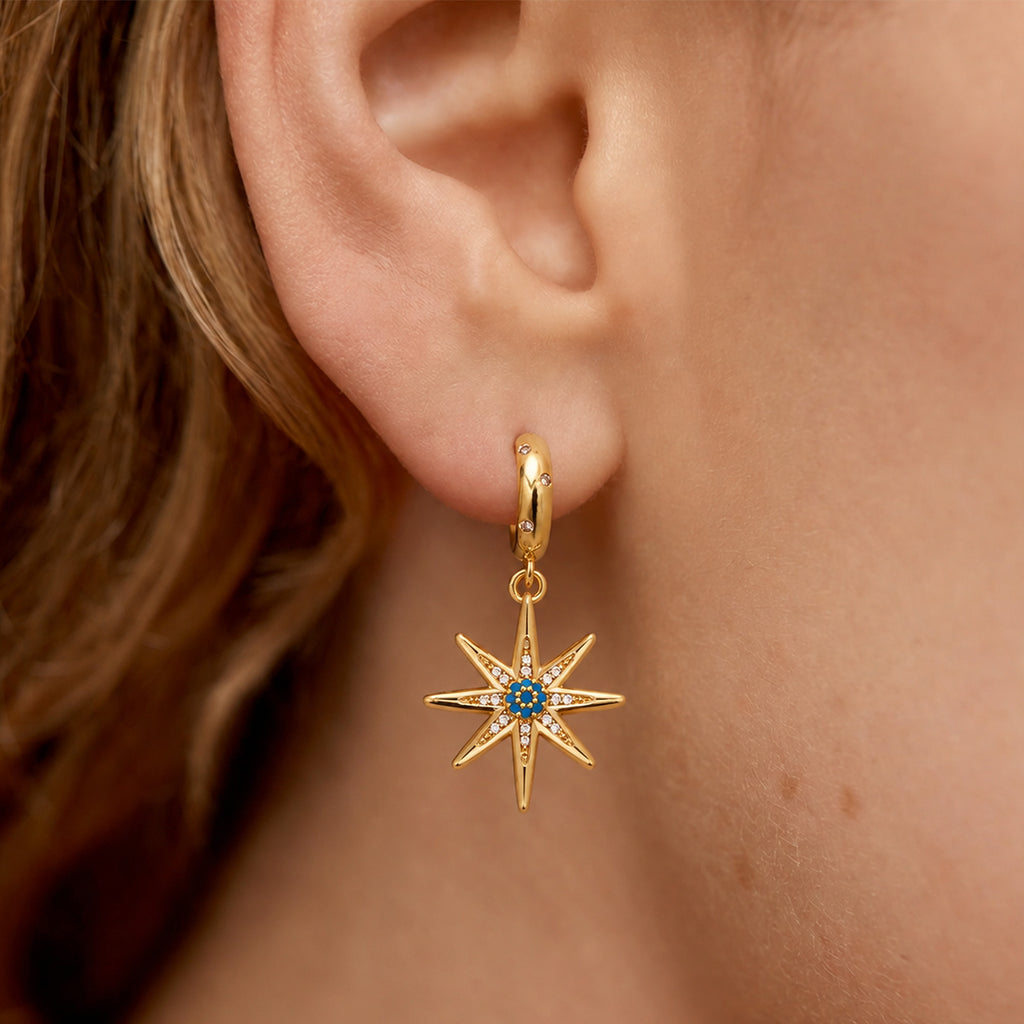 18K Gold-Plated Zircon Starburst Drop Earrings