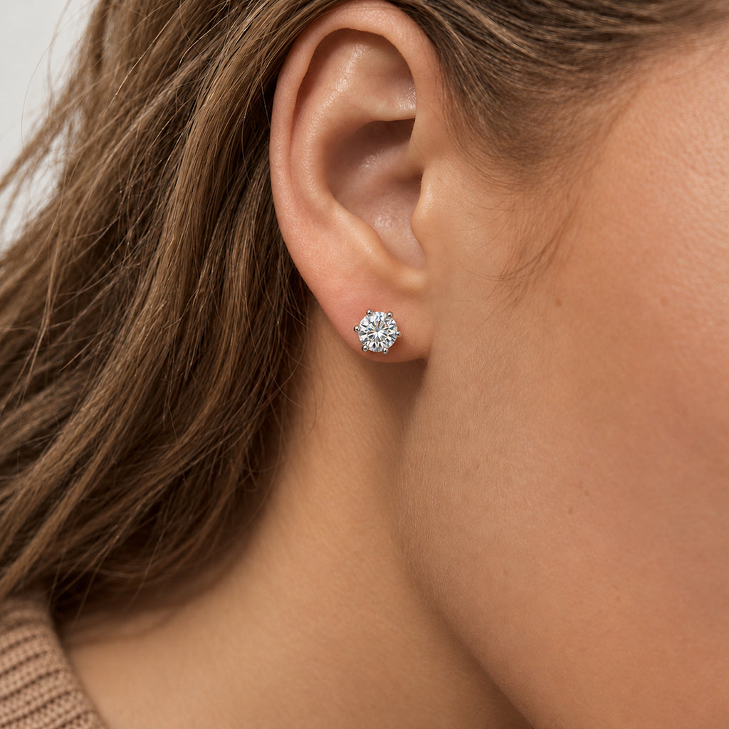 5A CZ Six-Prong Solitaire Stud Earrings