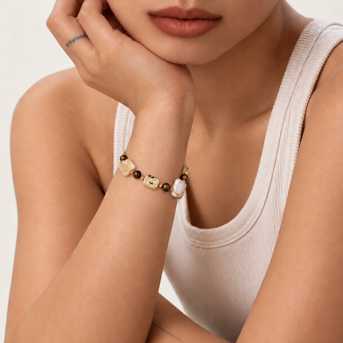 18K Gold-Plated Abalone & Tiger Eye Bracelet