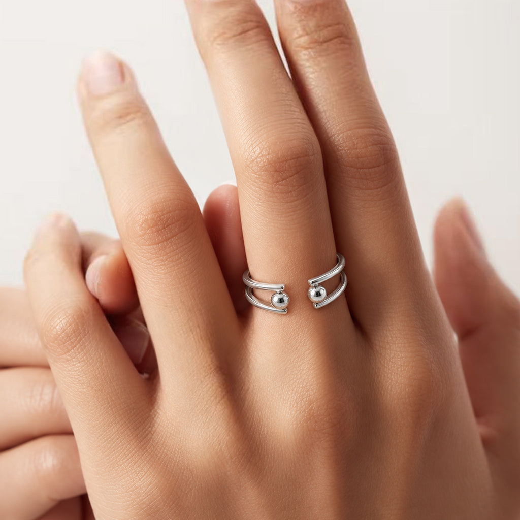 Real Gold-Plated S925 Double Ball Open Ring