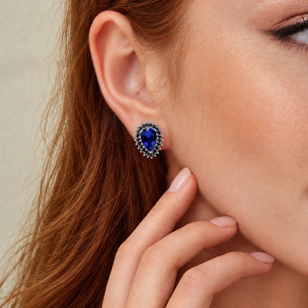 Teardrop Sapphire Accent Stud Earrings