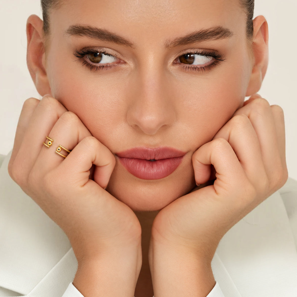 Real Gold-Plated S925 Double Ball Open Ring
