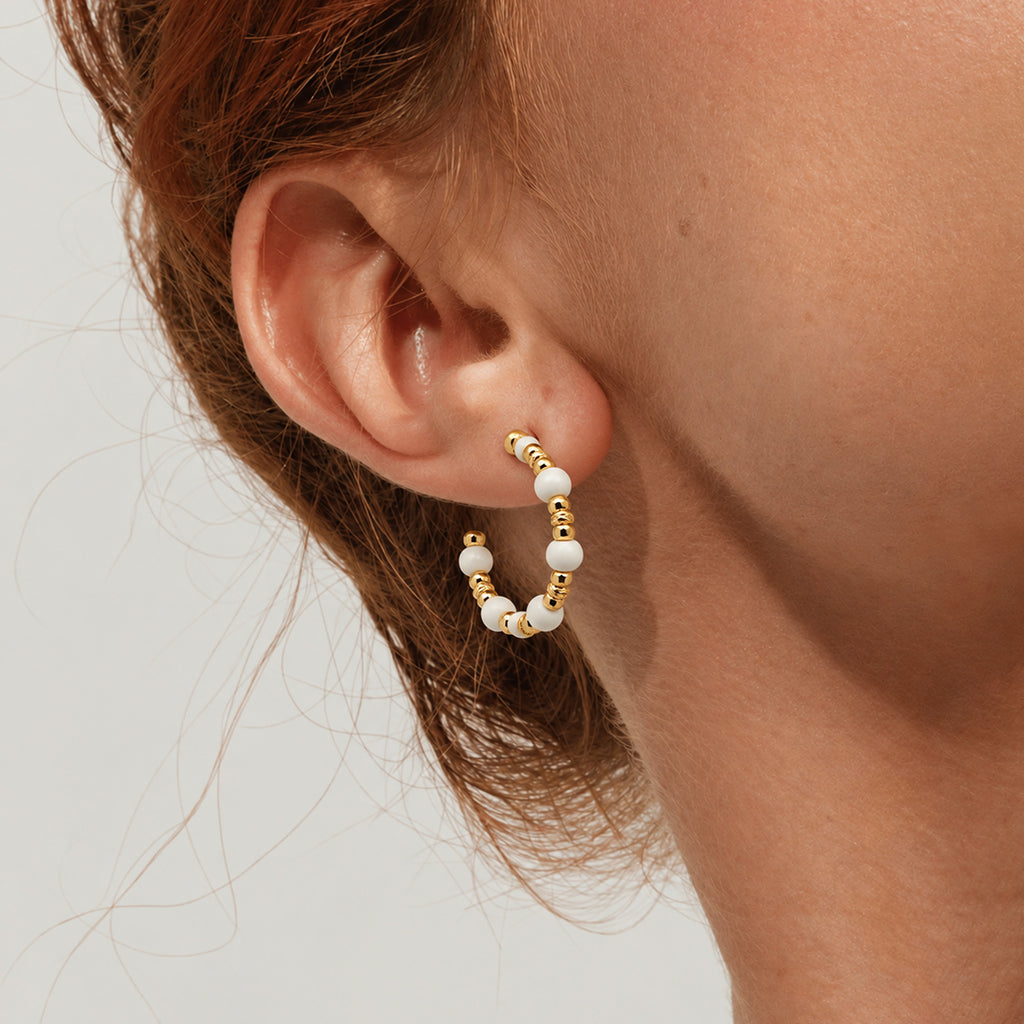 Gold-Plated Beaded Open Hoop Earrings