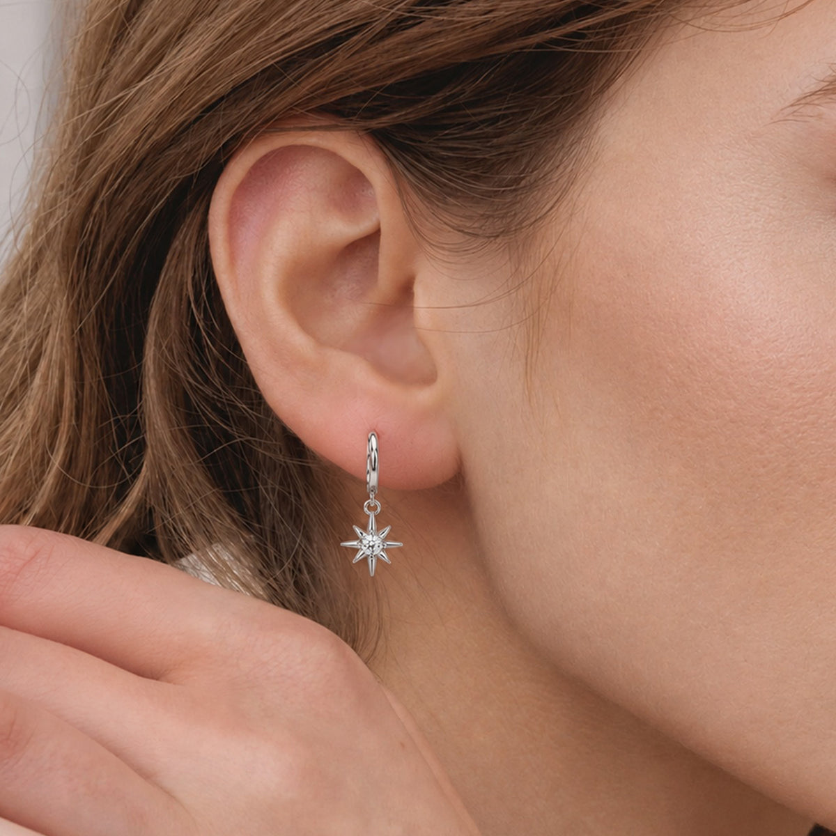 CZ Starburst Drop Huggie Hoop Earrings