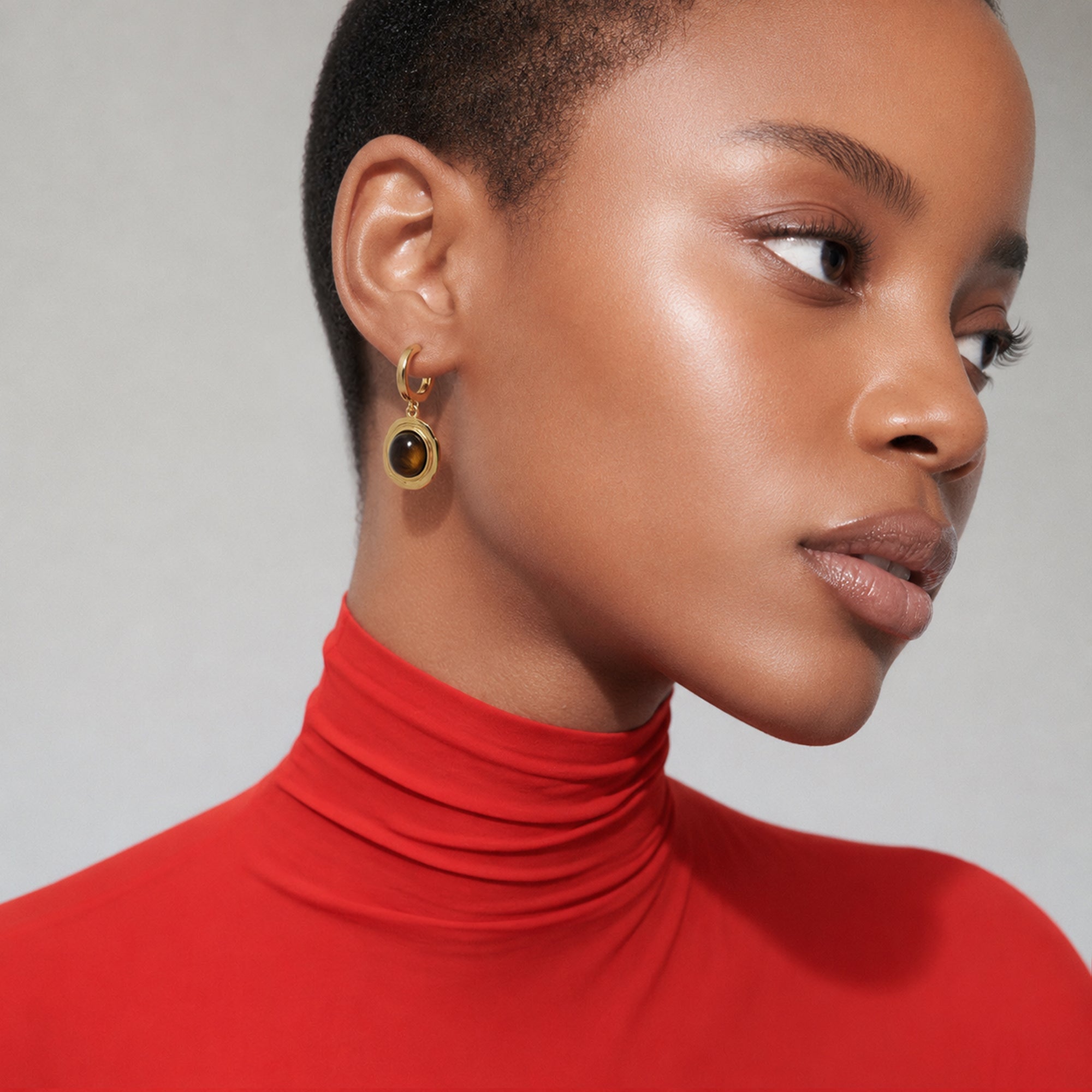 18K Gold-Plated Tiger's Eye Drop Hoop Earrings