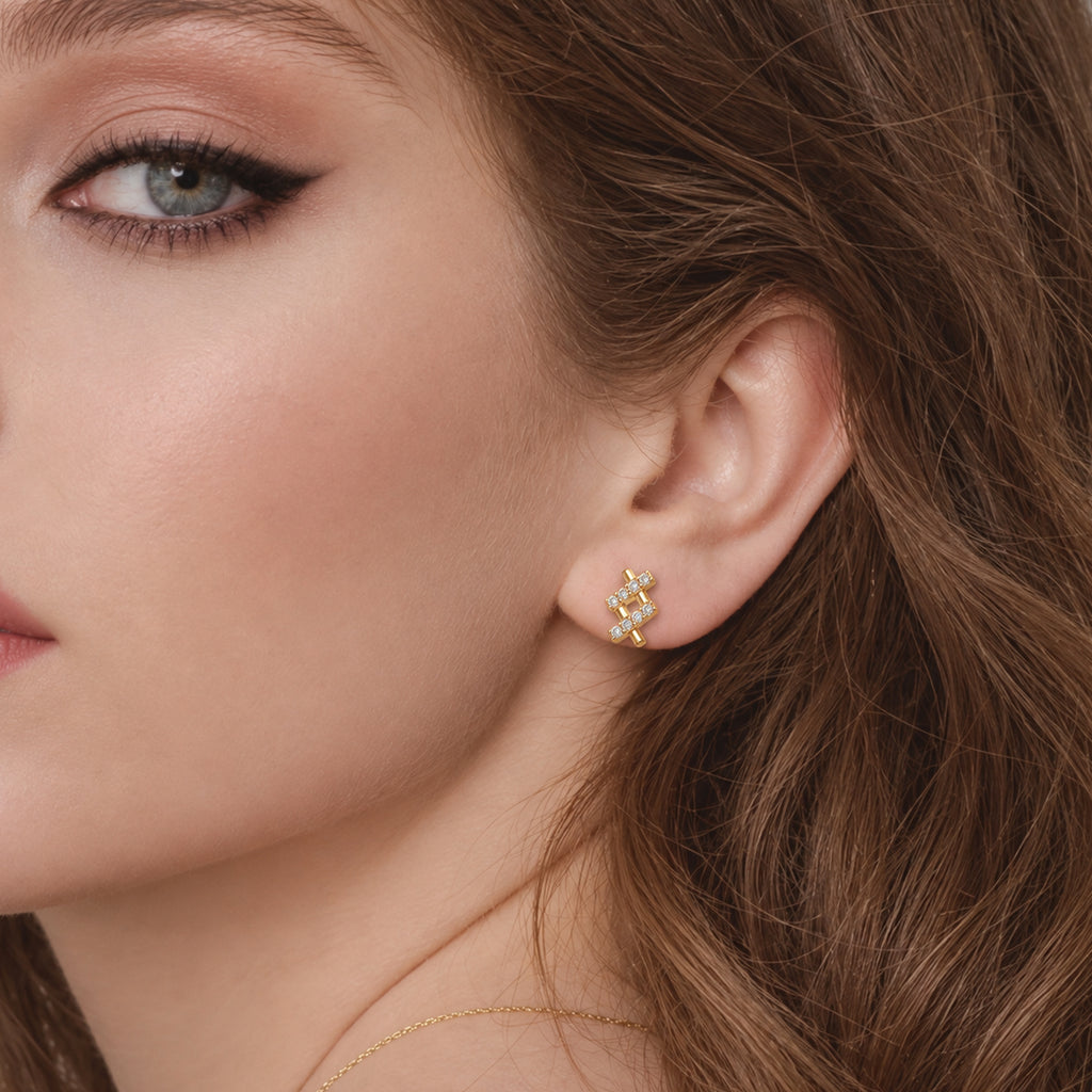 Gold-Plated S925 5A Zircon Lattice Stud Earrings
