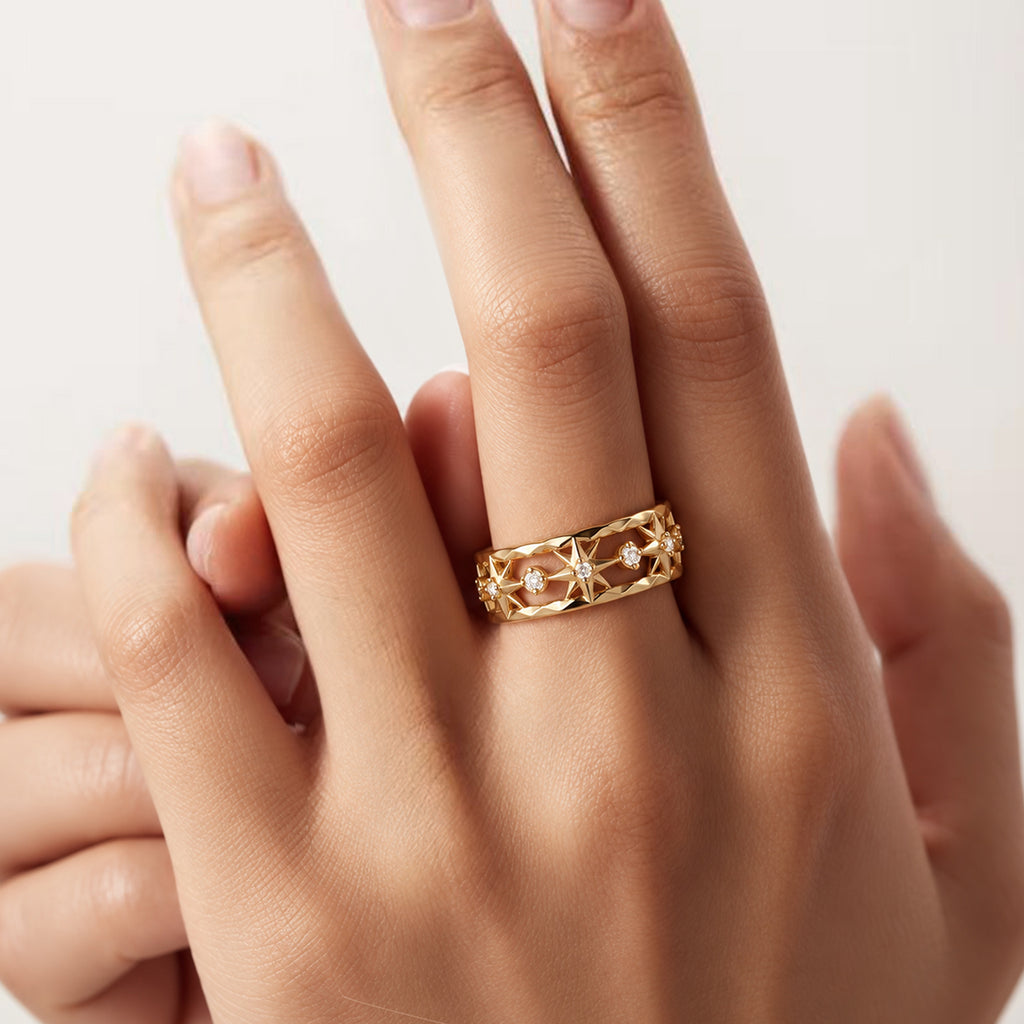 18K Gold-Plated S925 Openwork Star Ring