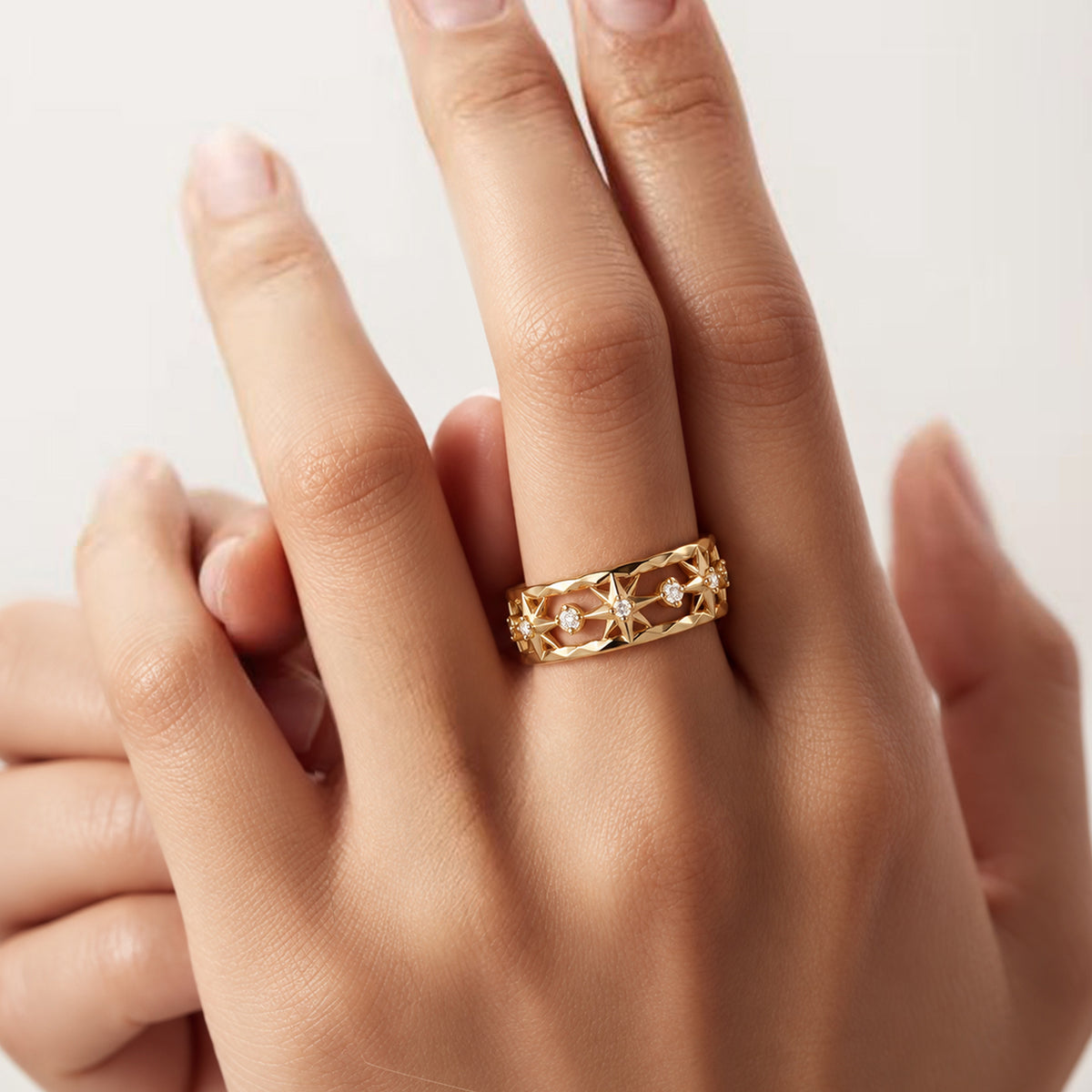 18K Gold-Plated S925 Openwork Star Ring