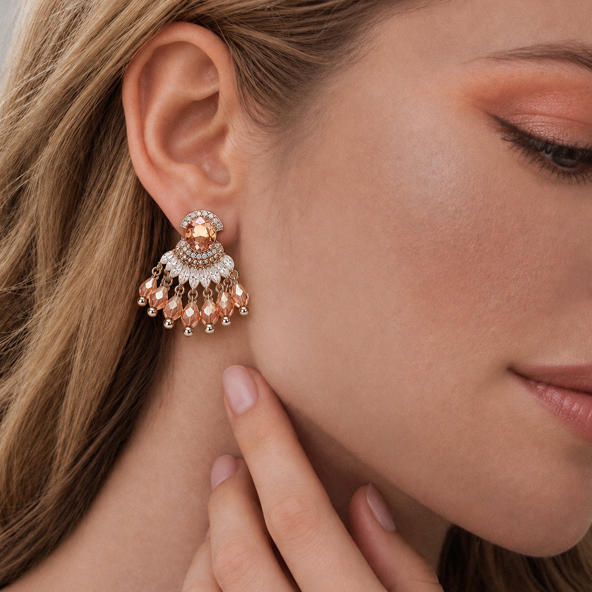 Gold-Plated Faceted Crystal Chandelier Earrings