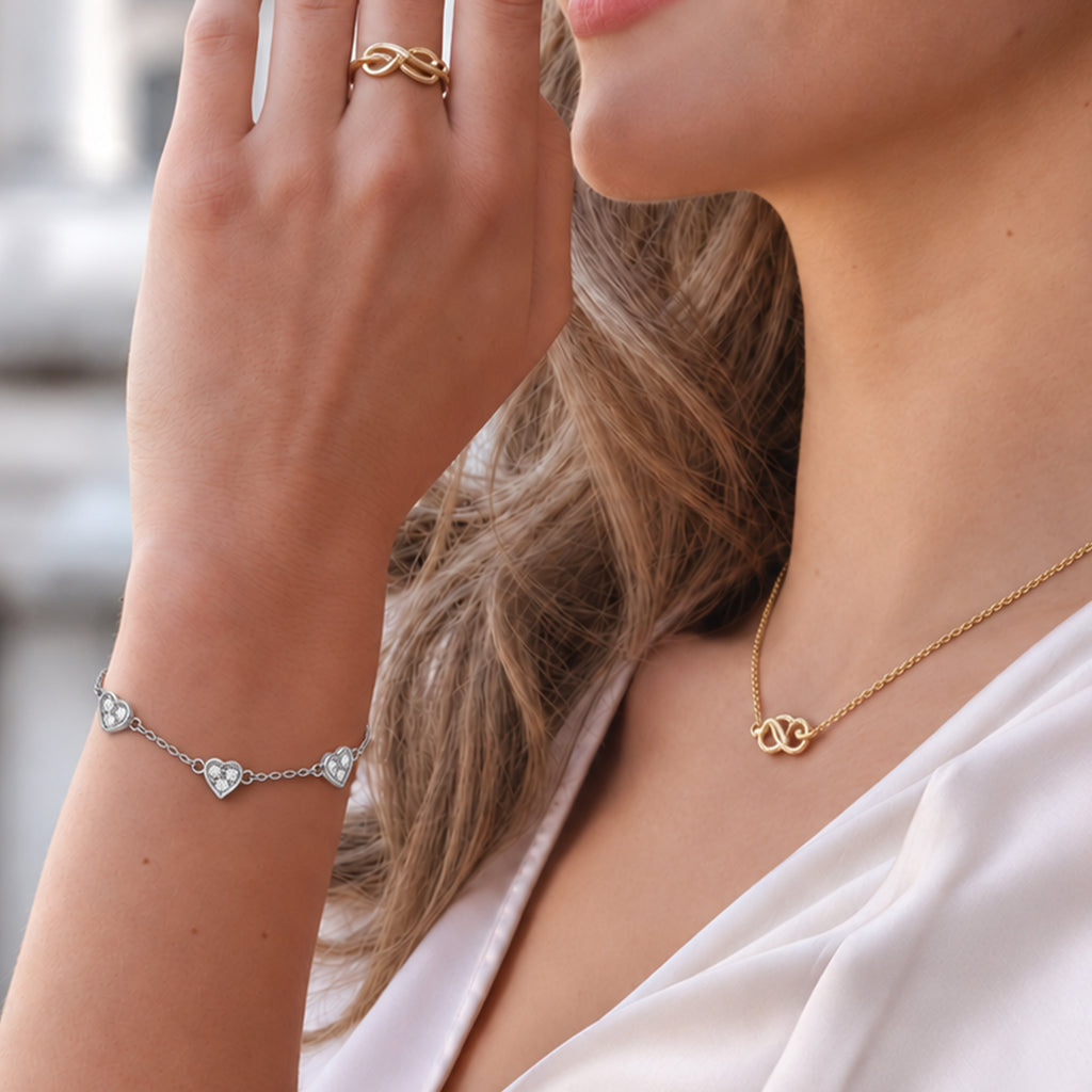 Heart S999 Silver Chain Bracelet with Color Variants
