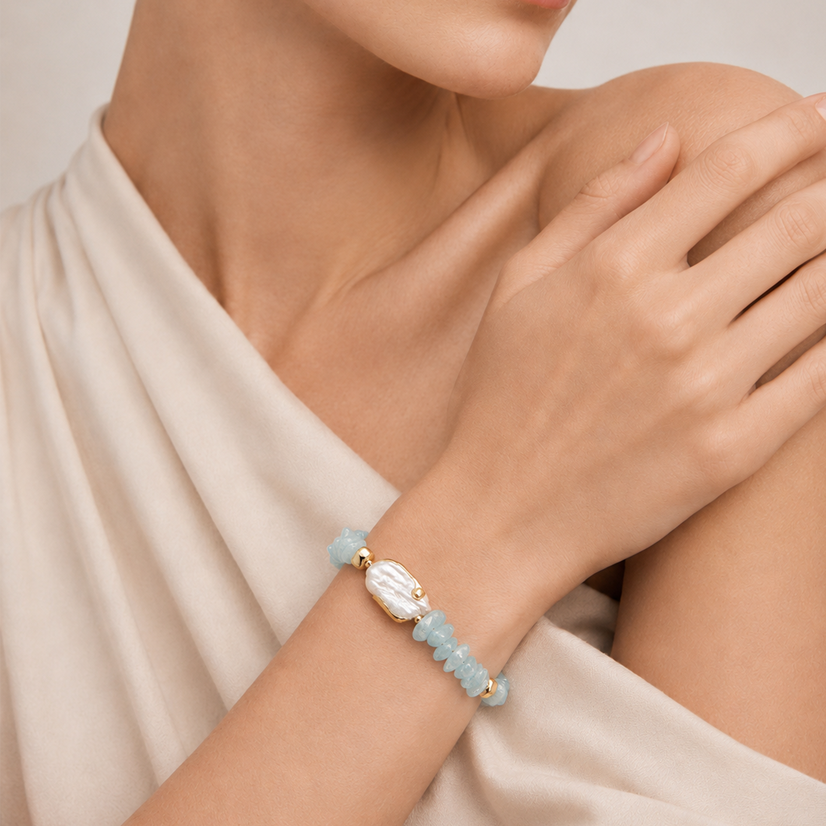 Gold-Plated Natural Stone Baroque Pearl Bracelet