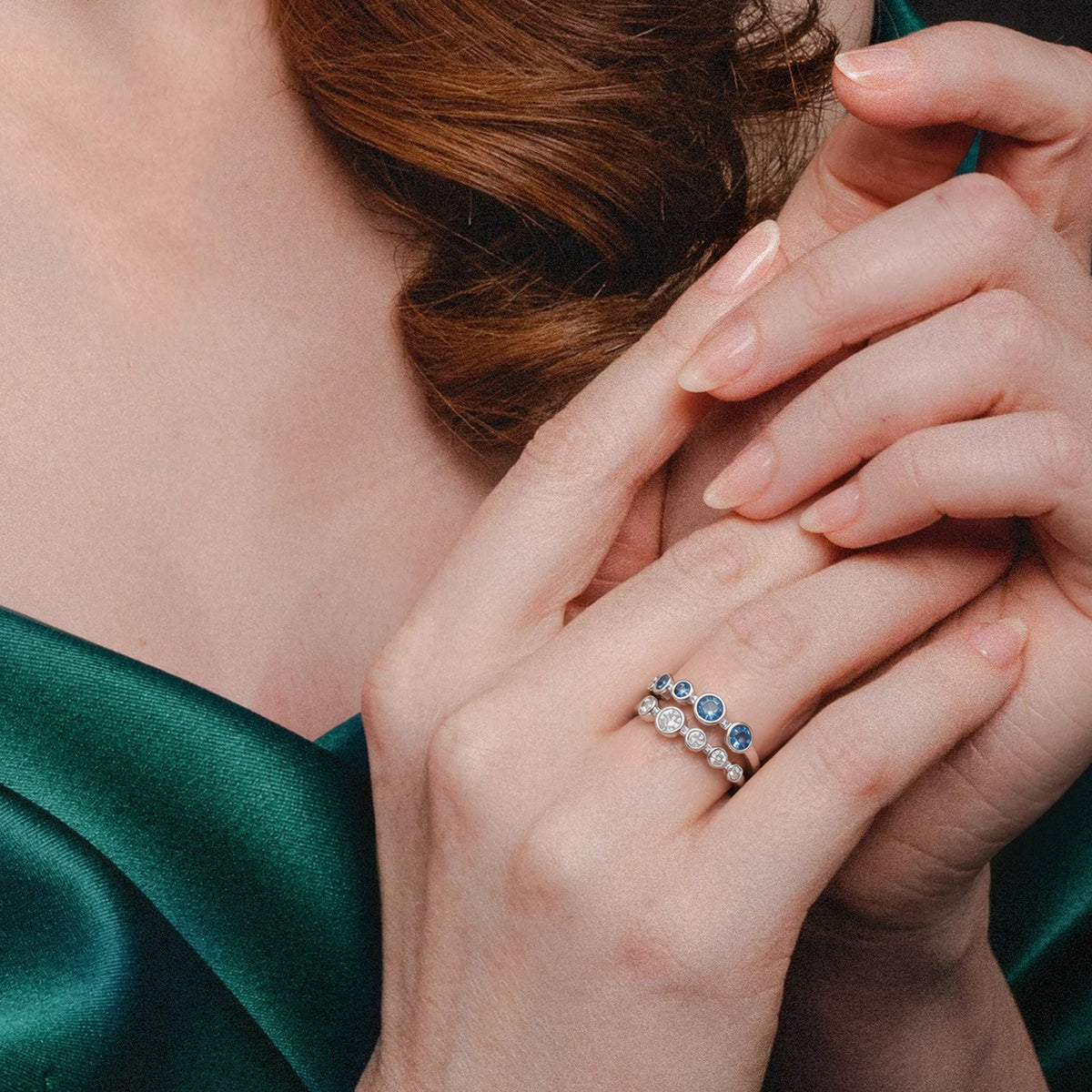S925 Blue Zircon Double-Row Adjustable Ring