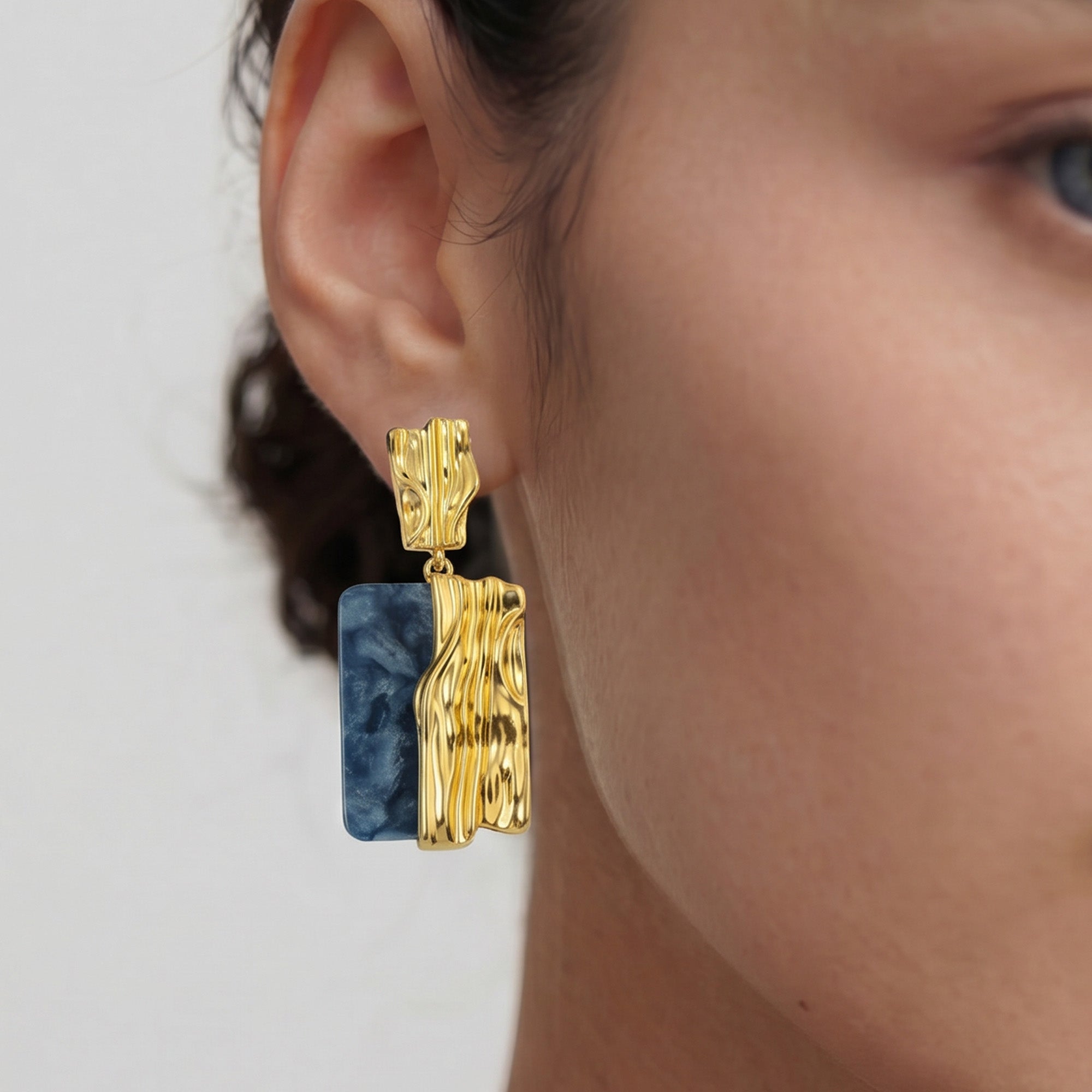 Textured Gold Shell Panel Drop Earrings