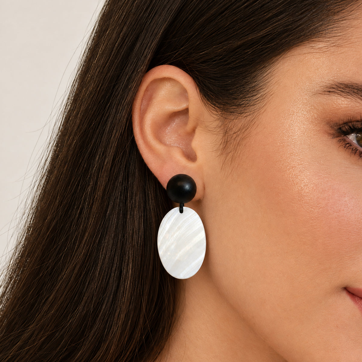 Black Bead and White Shell Drop Earrings