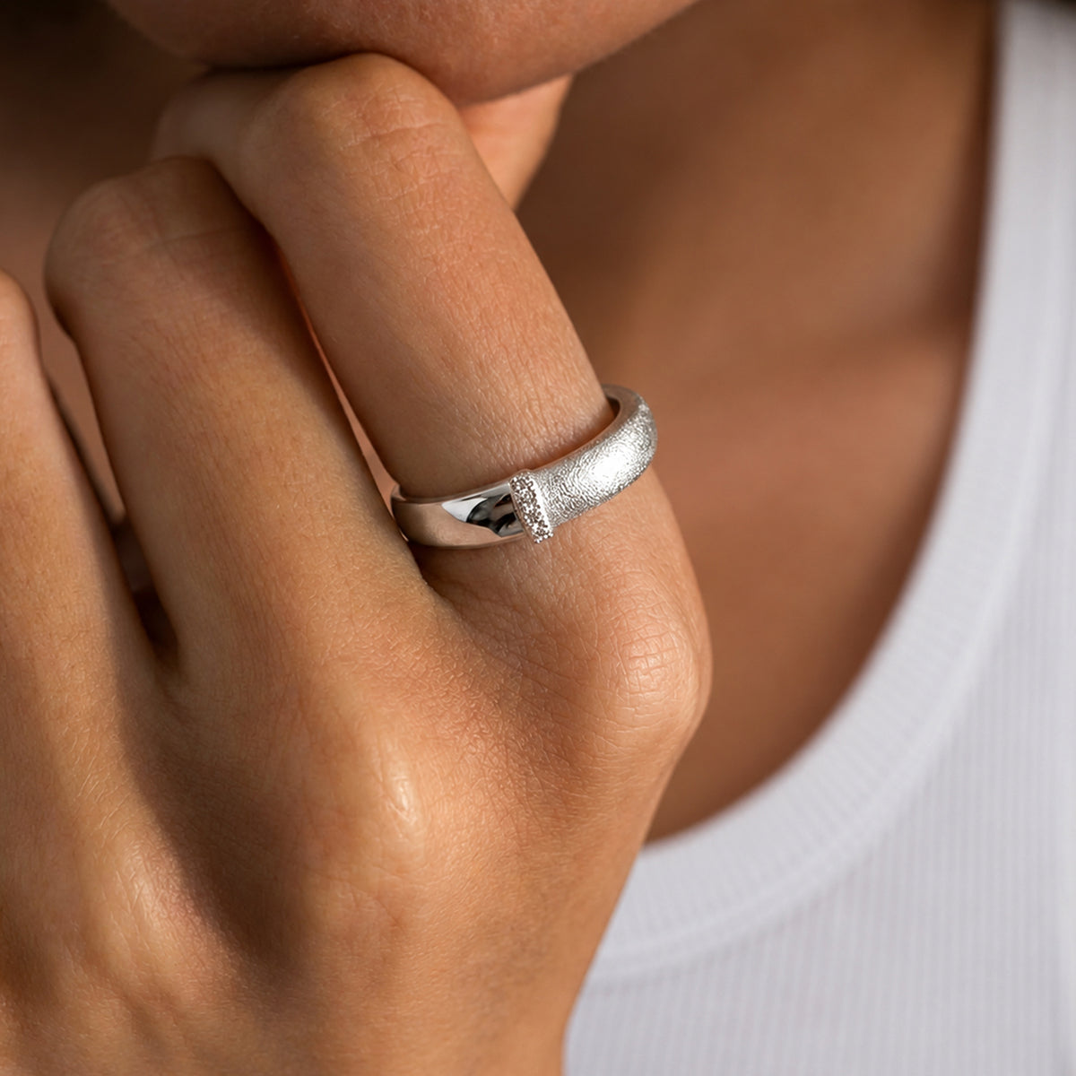 Textured Zircon S925 Silver Open Ring