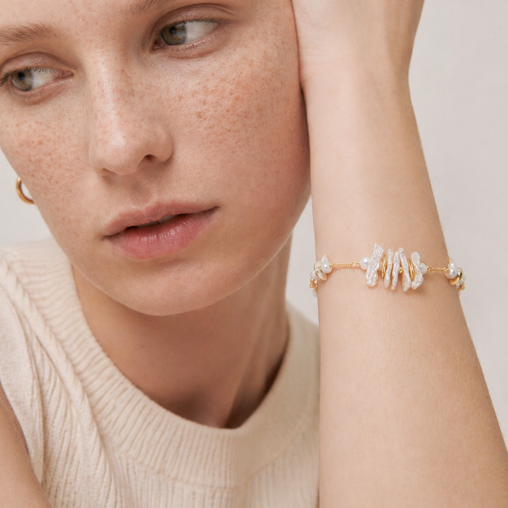 Baroque Pearl and Sculptural Disc Bracelet
