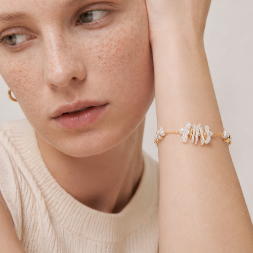 Baroque Pearl and Sculptural Disc Bracelet
