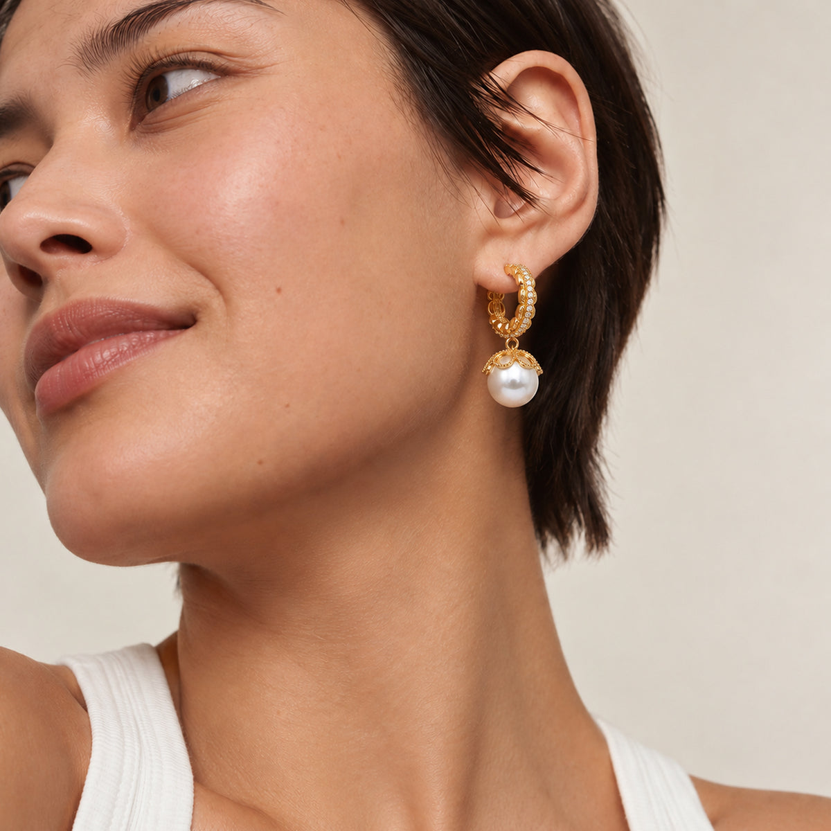 Ornate Hoop Pearl Drop Earrings